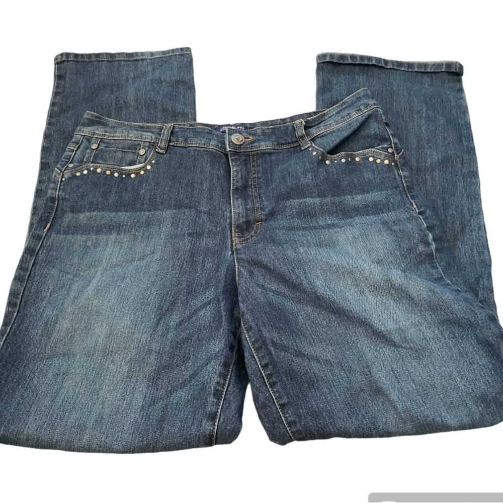 EUC. Women’s Bandolino Kelsey Jeans. Sz 14. Embellished Pockets. Boot Cut Legs.